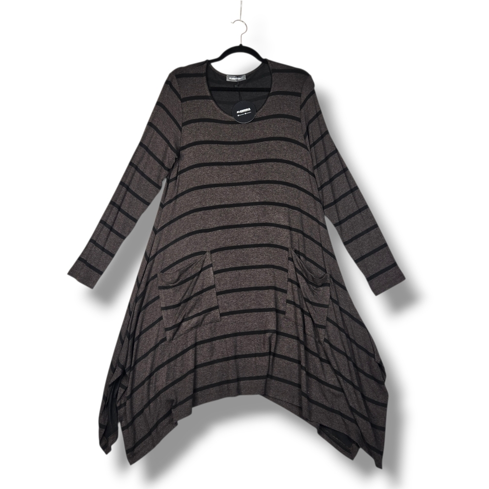 Alembika Linear Tunic Top Size 3 / Medium Oversize Assymetrical Hem Black Brown